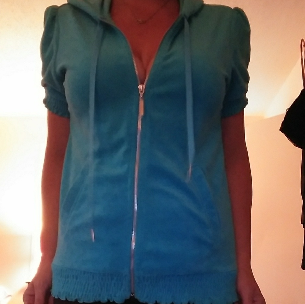 Daisy Fuentes Blue Hooded Sweatshirt Size Medium